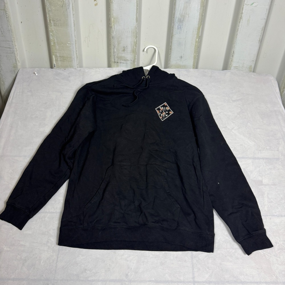 Salty Crew Mens Sweatshirt Black Fleece Logo Hooded Kangaroo Pocket Comfort M